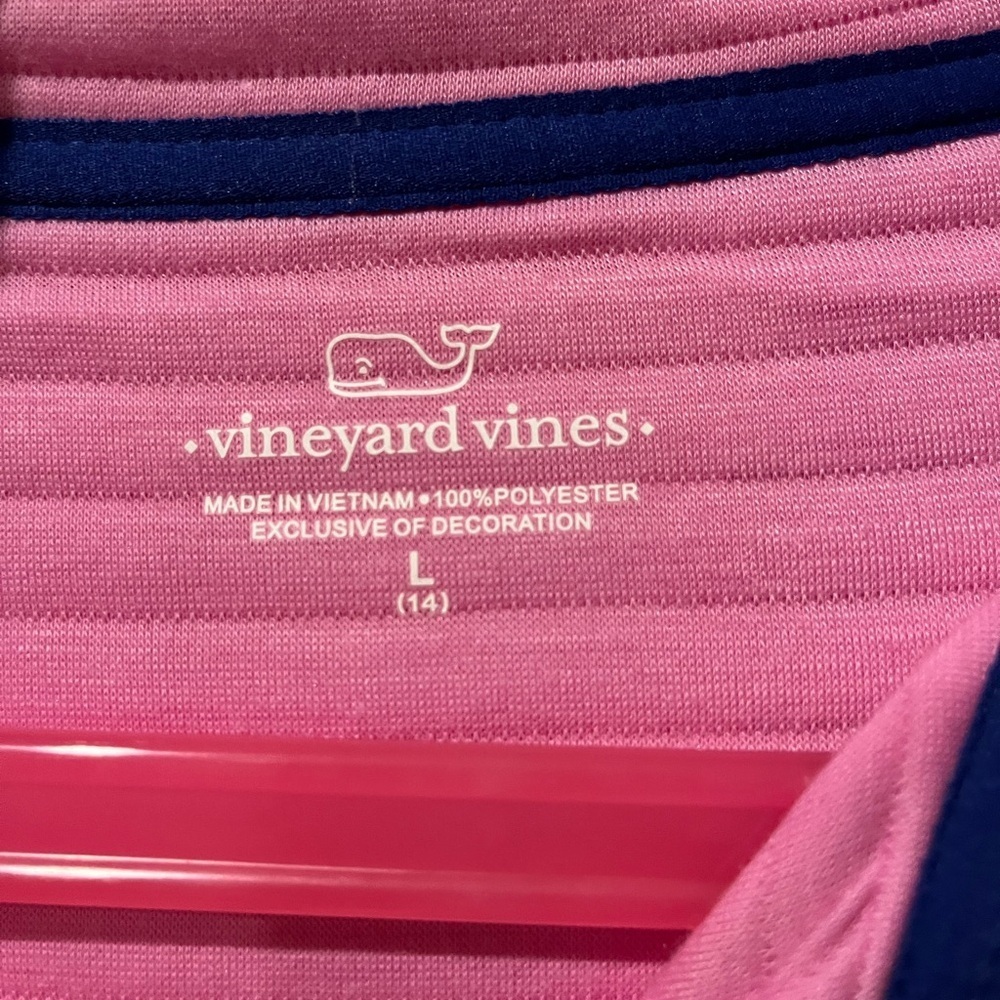 Vineyard Vines size L (14) pink/navy pullover with snap up mock neckline - Picture 7 of 13